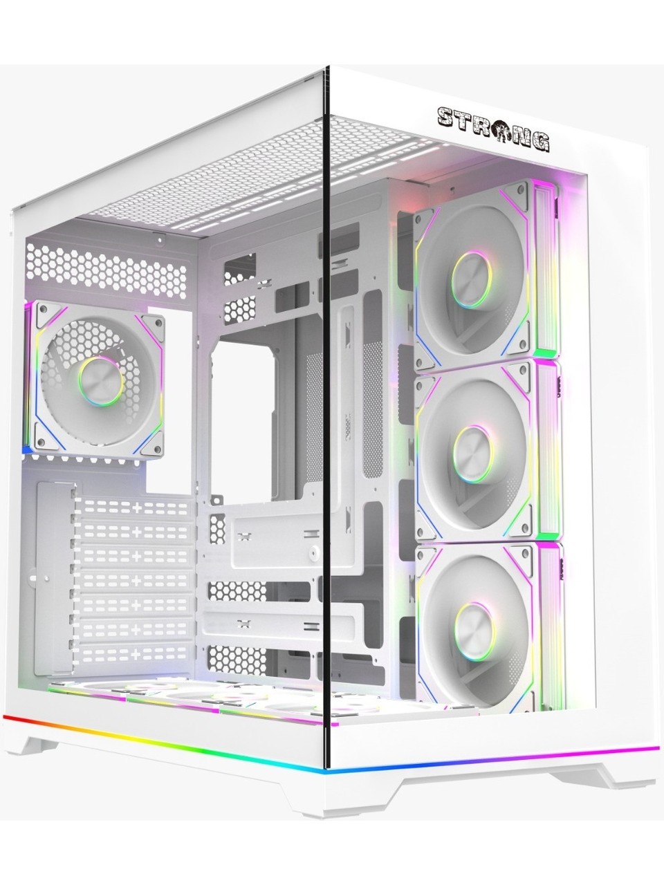 STRONG BALERİON 600W 80+ 7X 120 MM FANLI ARGB KUMANDALI ŞERİT LEDLİ ATX AKVARYUM BEYAZ GAMİNG BİLGİSAYAR KASASI 