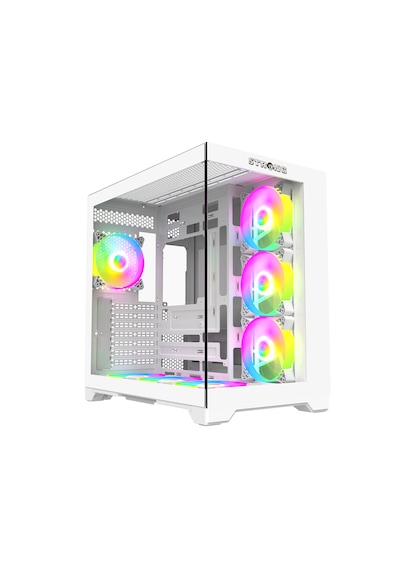 STRONG SYRAX 600W 80+ POWERLI 7X 120 MM FANLI RGB LED BUTON KONTROL ATX AKVARYUM BEYAZ GAMİNG BİLGİSAYAR KASASI